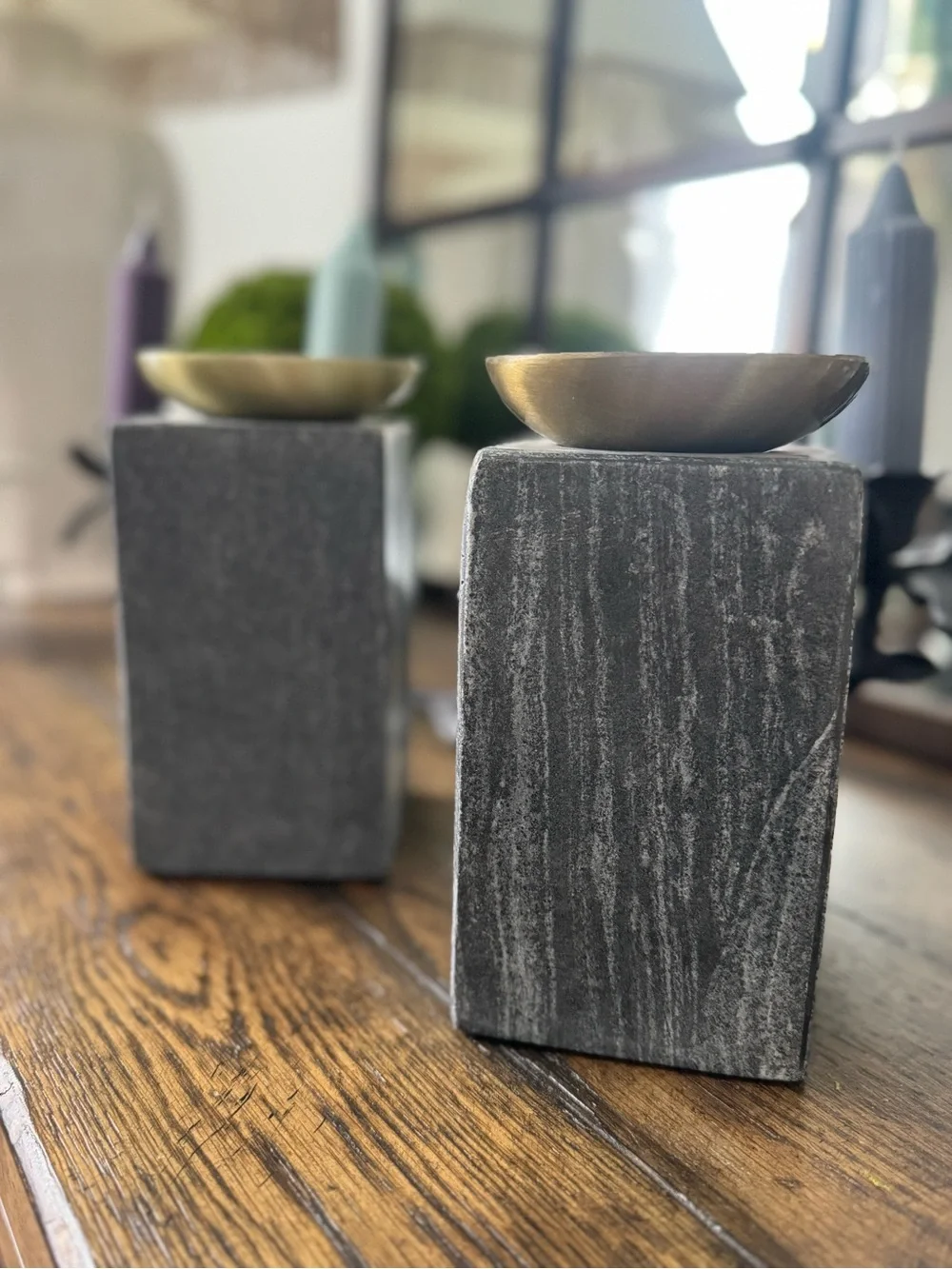Crate &Barrel ~ 1/ Sain Marble Pillar Candle Holder 7”
